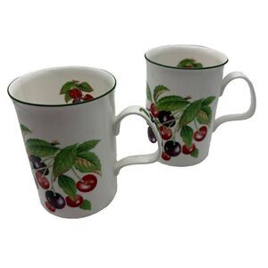 Vintage 2 Roy Kirkham Fruit Garden Fine Bone China Mug Cups Made in England 1990